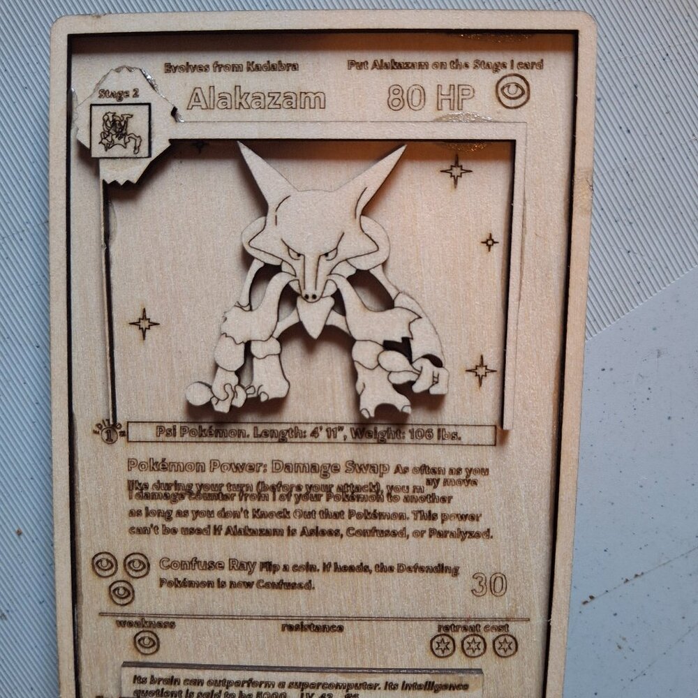 Wooden Hand Crafted Pokémon Card Alakazam